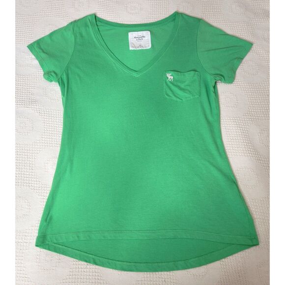 Woman's Abercrombie & Fitch V Neck T Shirt Hi Lo Nature Green Soft Sz. M - Picture 1 of 8